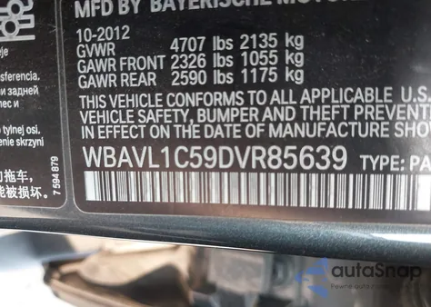 2013 BMW X1 xDrive28I from USA, damaged, VIN WBAVL1C59DVR85639